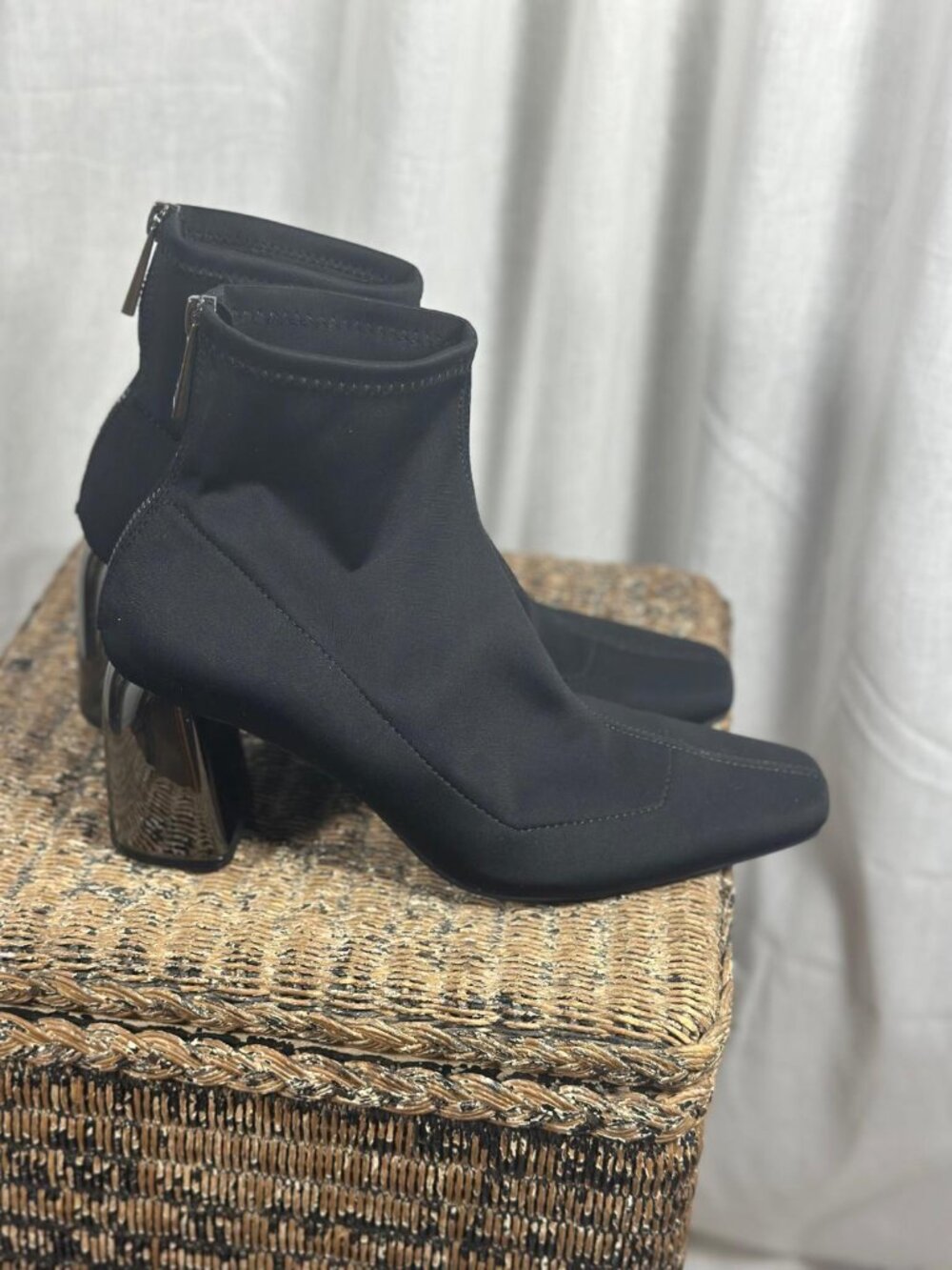 ZARA Black Stocking Bootie with Silver Heel - Size 39/8.5